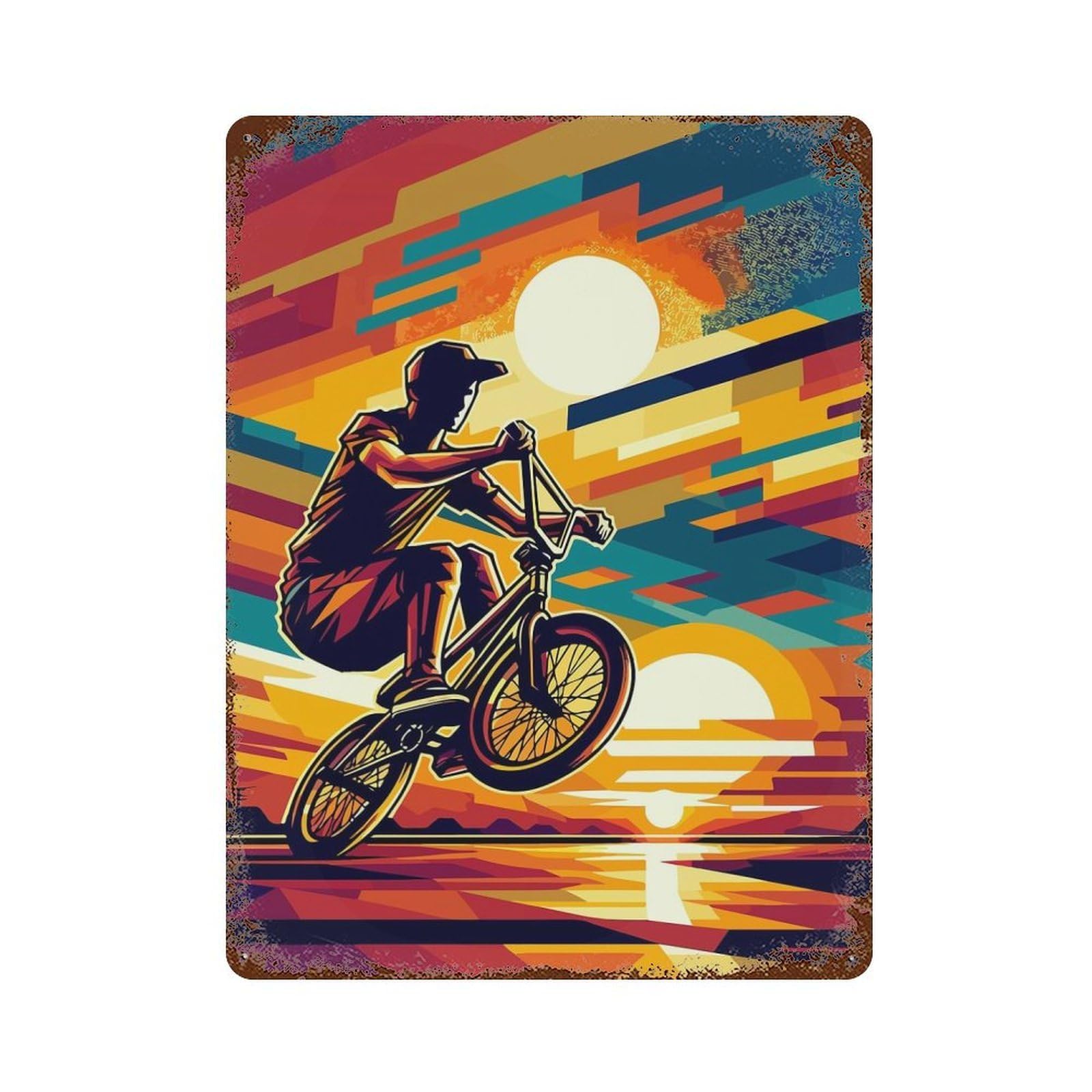 Garage Style Freestyle BMX Sunset Wpap Decorative Tin Sign 15.7"x11.8", Farmhouse Wall Decor for Bar And Workshop