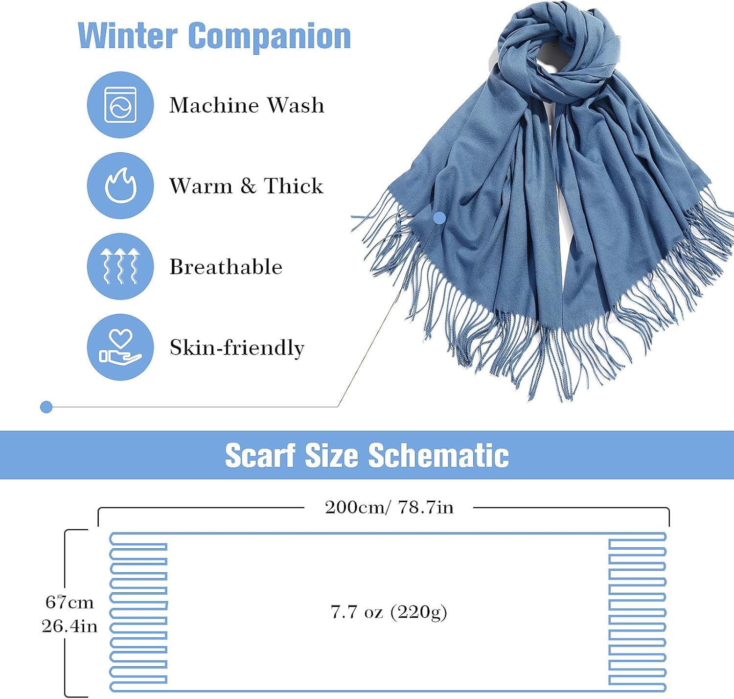 Soft Cashmere Feel Scarf For Women Winter Warm Scarves Large Pashmina Shawl Wrap for Evening Wedding Dresses Gifts - Image 5