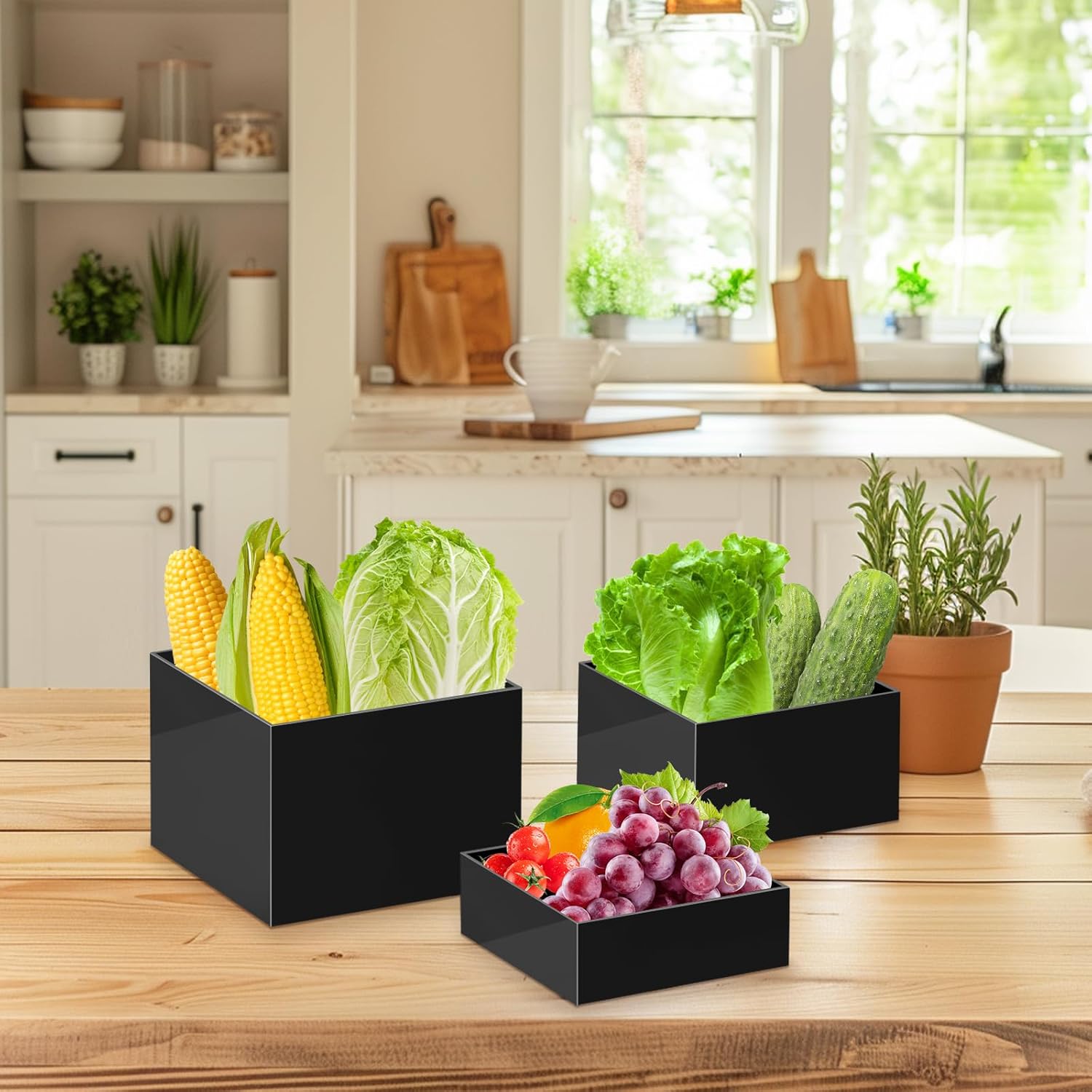 Buffet Risers Set of 8 Acrylic Cube Display Stands Box Risers with Hollow Bottoms 4 Different Size Dessert Table Display Set Food Nesting Risers for Buffet Table, Cupcake Candy Food, Parties, Brunch, Weddings (8 PCS Black Cube)