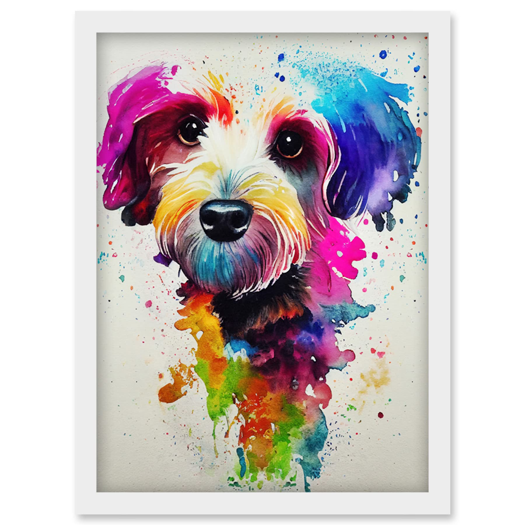 Wee Blue Coo Ink Splatter Cockapoo Dog Watercolour Painting Artwork Framed Wall Art Print A4