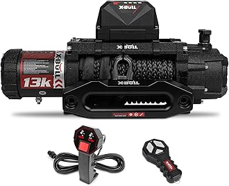 X-BULL Electric Winch 13000 lb. Load Capacity with 79ft Synthetic Rope and Hawse Fairlead 12V IP68 Waterproof, Wired and Wireless Remote for 4WD 4x4 Off-Road Vehicle Truck Jeep