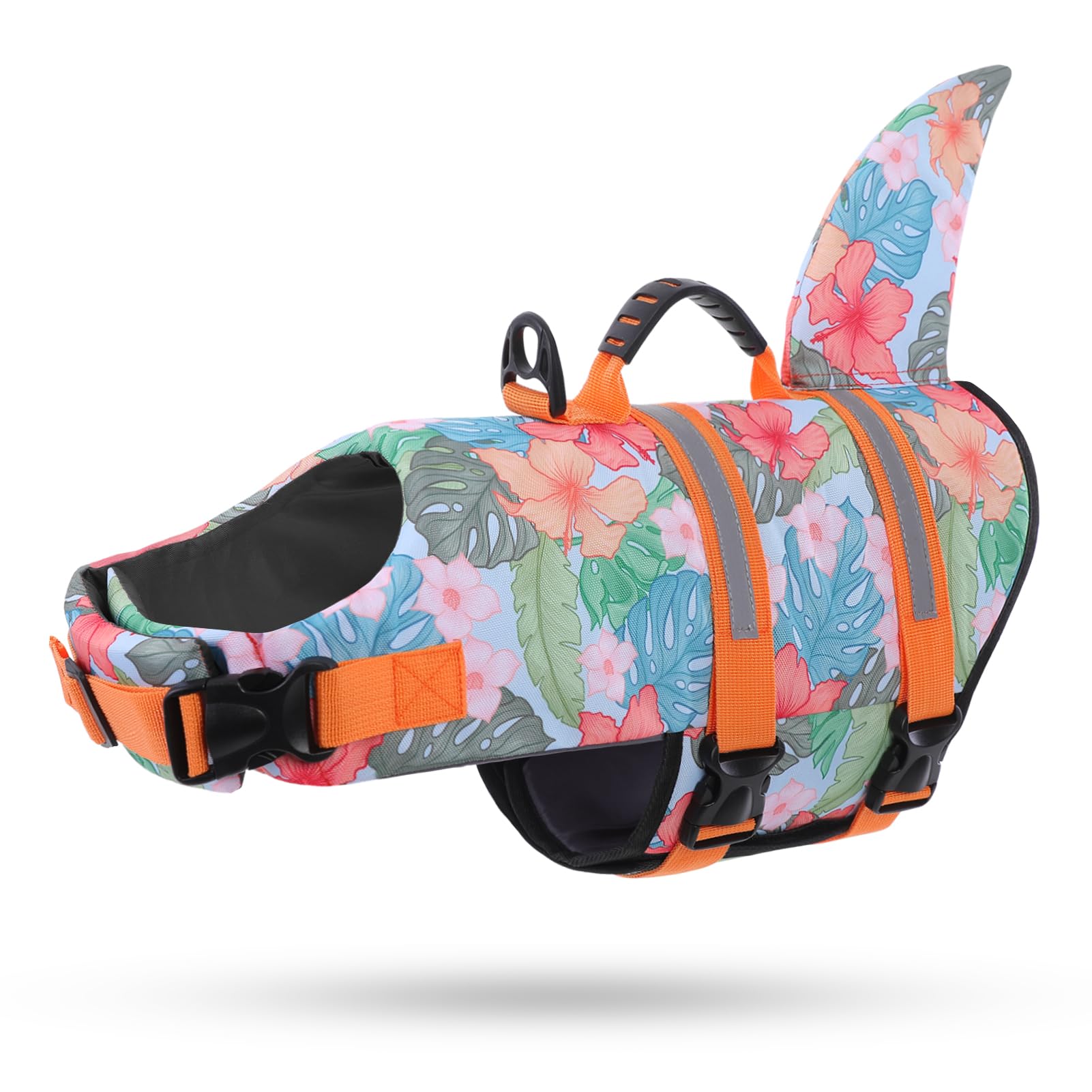 Queenmore Salvagente Cane, Regolabile, Ripstop, Salvagente Per Cani Taglia Piccola Piscina Cani Accessori Per Chihuahua, Pomerania, Yorkshire Terrier Per Kayak, Barche, Nuoto, HawaiiOrange,XS