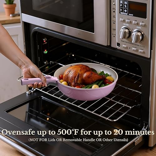 Miniatura 7 de Juego de ollas y sartenes antiadherentes, juego de utensilios de cocina de cerámica con mango desmontable, juego de cocina de camping RV con mangos