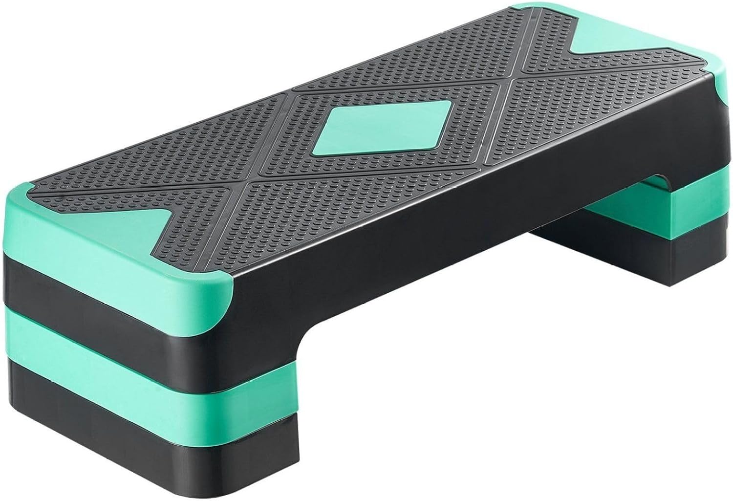 Aerobic Exercise Step Platform, 28-Inch Workout Aerobic Stepper, Height Adjustable Fitness Training Step Deck Trainer with 4 Risers, Non-Slip Surface Bench for Home Gym Cardio Strength, Green
