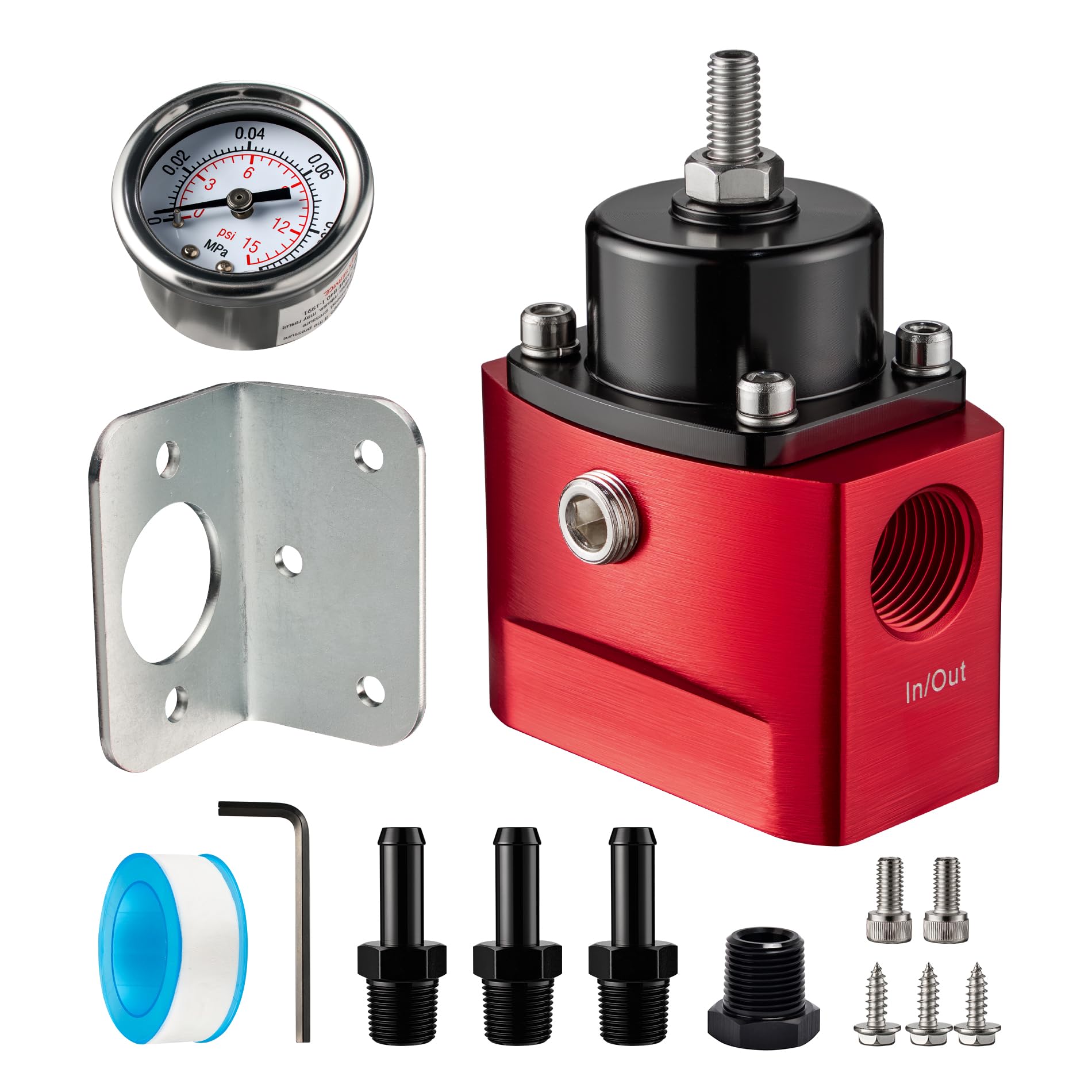 View 1 of *** MISSING PARTS ***
EVIL ENERGY Fuel Pressure Regulator - 4.5-9 PSI Adjustable, 3/8" NPT, Red