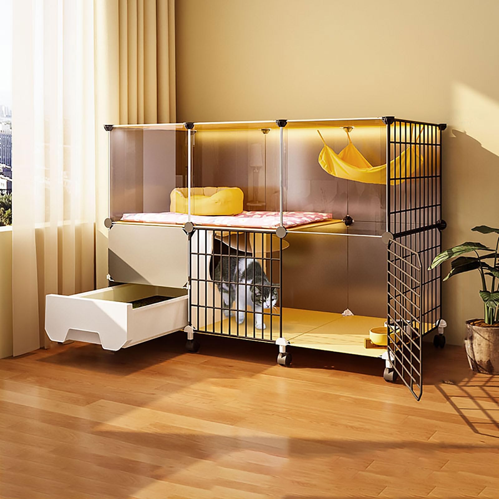 Gabbia per Gatti da Interno, Recinto per Gatti Recinto per Gatti Fai-da-Te Gabbia per Gattini con lettiera Cuccia per Gatti Staccabile in Filo Metallico, Ampio Luogo per Esercizi Ideale per
