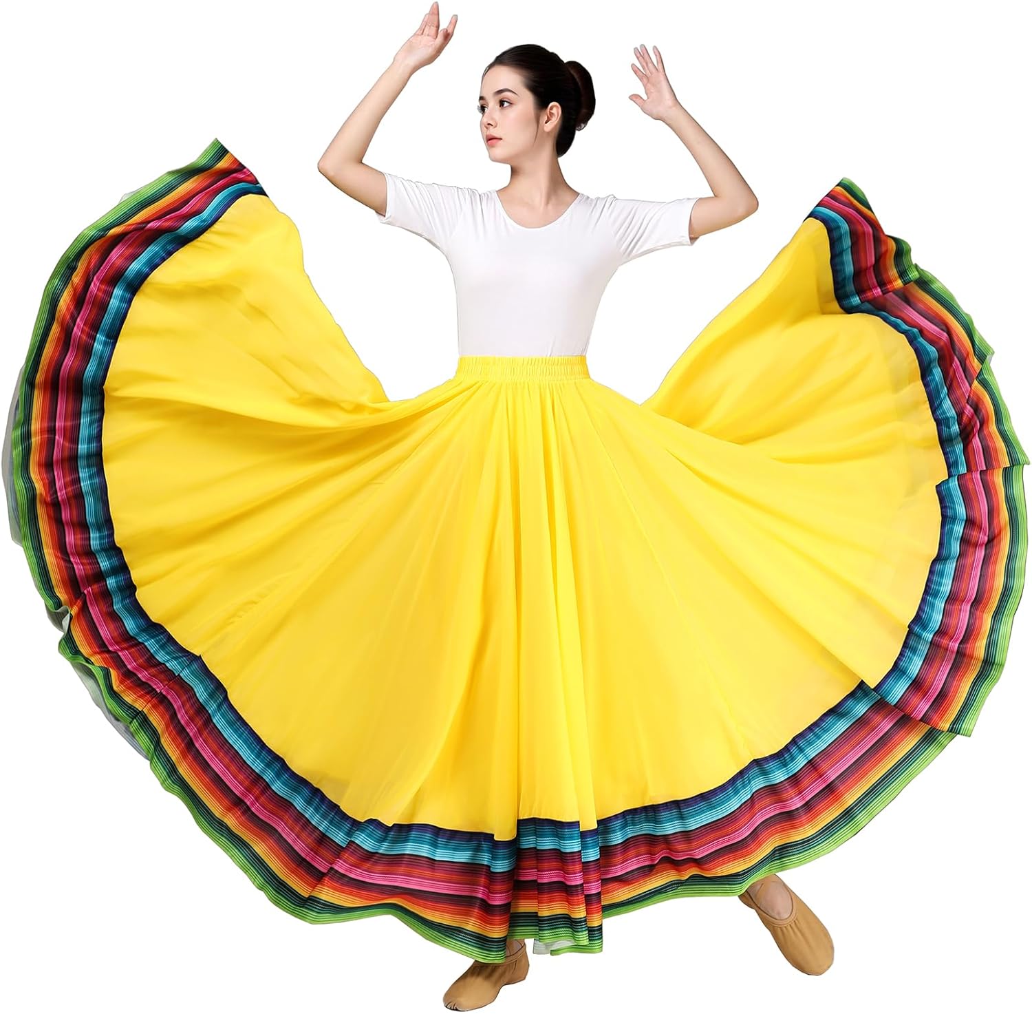 Women's Lyrical Dance Skirt - Chiffon Swing Long Skirt for Mexican & Flamenco Dance