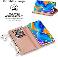 Vista 4 de Funda de teléfono para Huawei P30 Lite/Nova 4E con protector de pantalla de vidrio templado y correa para la muñeca Bling Glitter Flip Zipper