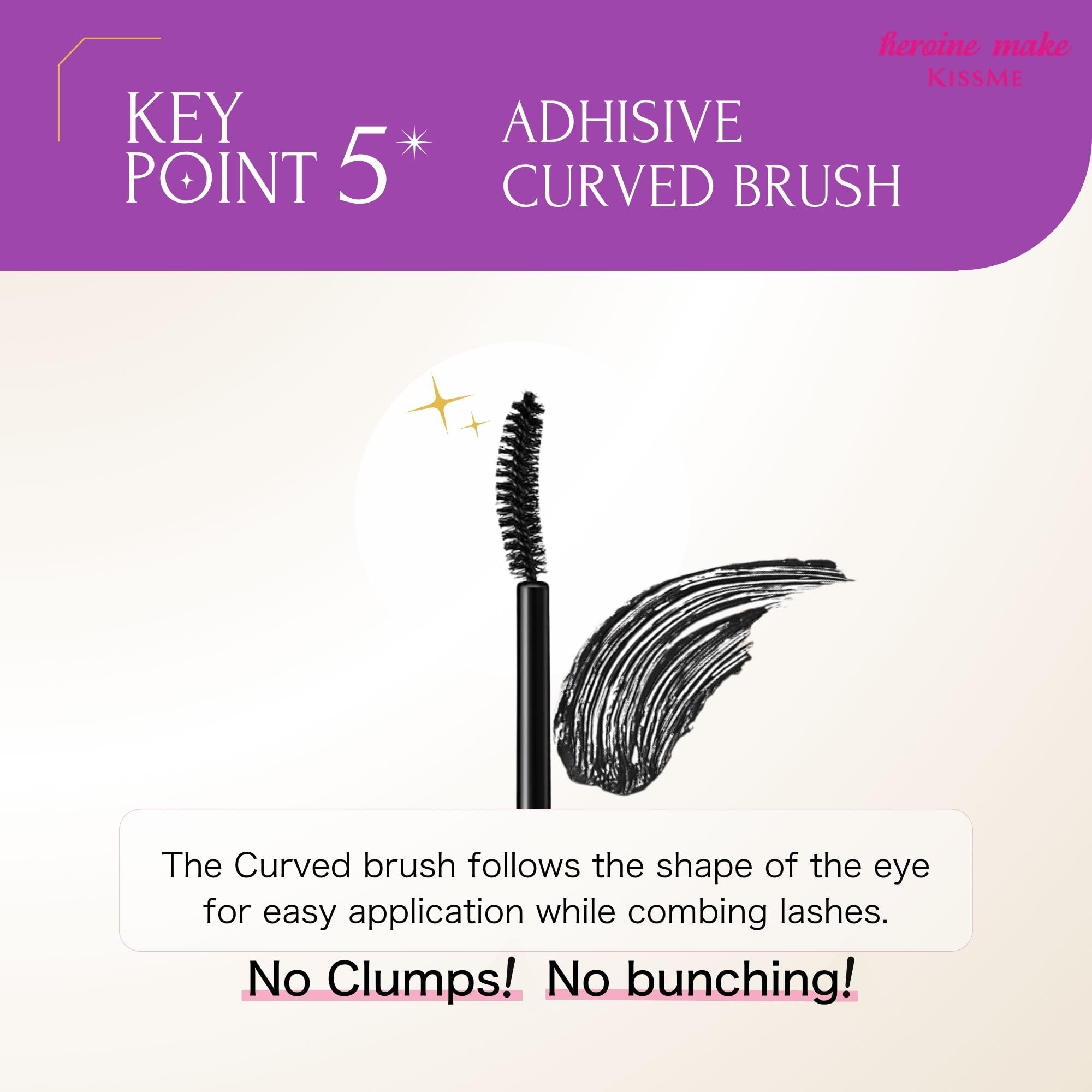 Heroine Make by KissMe Volume & Curl Mascara negra | Máscara impermeable, voluminizadora y alargadora para pestañas gruesas y definidas | Fórmula a prueba de manchas y rizos | Fabricado en Japón