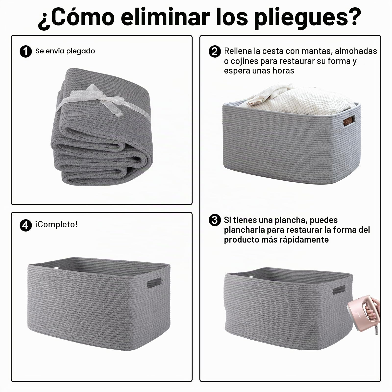 OIAHOMY Cesta grande con asa para almacenamiento de mantas, tejida con cuerda de algodón, 75 litros, 55,88 x 43,18 x 30,48 cm, para sala de estar, para juguetes, habitación infantil, gris