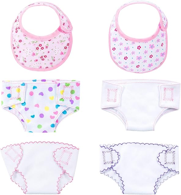 Diealles Shine 4 Pieces Baby Doll Nappies and 2 Pieces Baby Doll Bibs for Dolls , Doll Accessories Set for 14-16 Inch Dolls