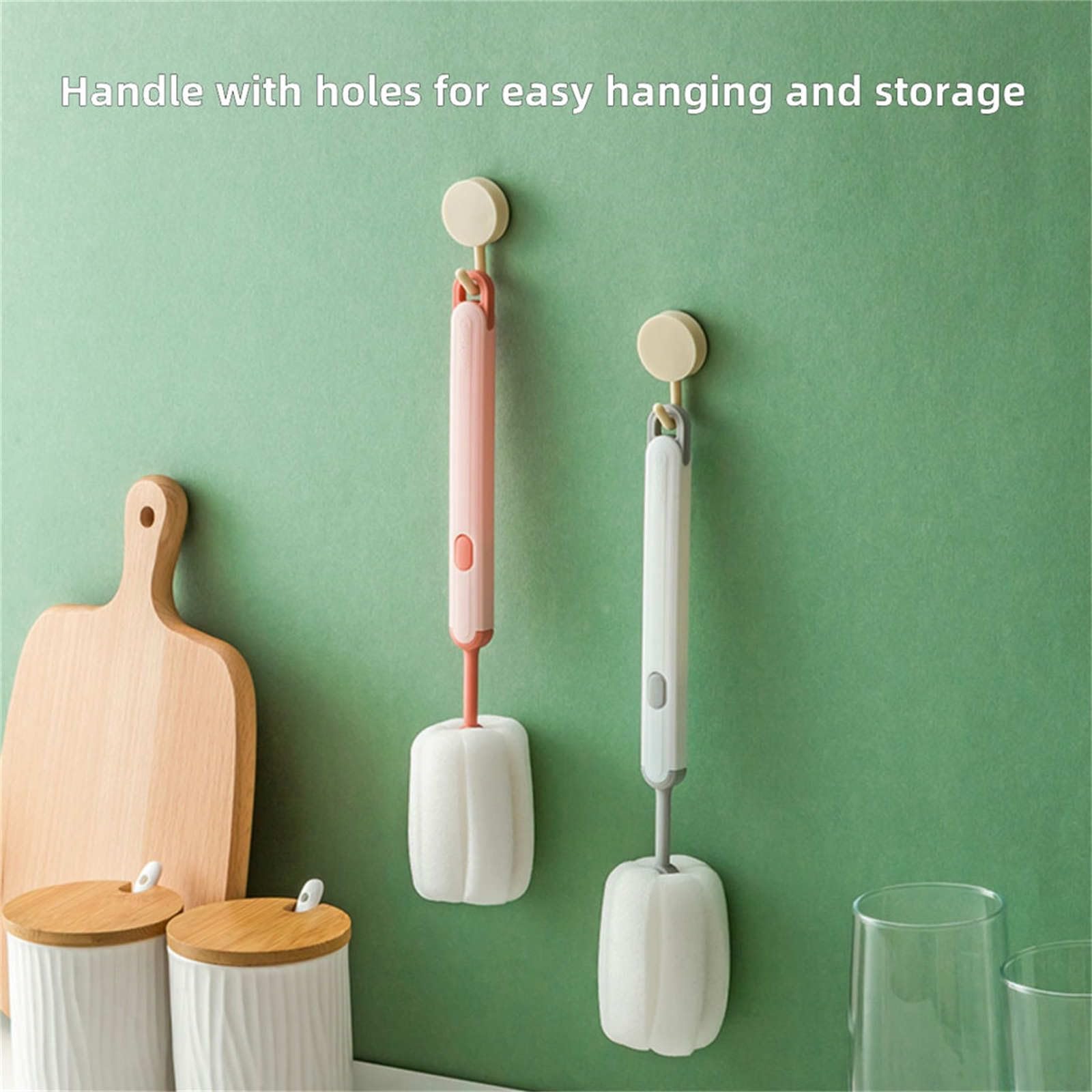 YIRUZWRD 3-Pack Adjustable Bottle Cleaning Brushes - Telescoping Handle, Rose Sponge Head