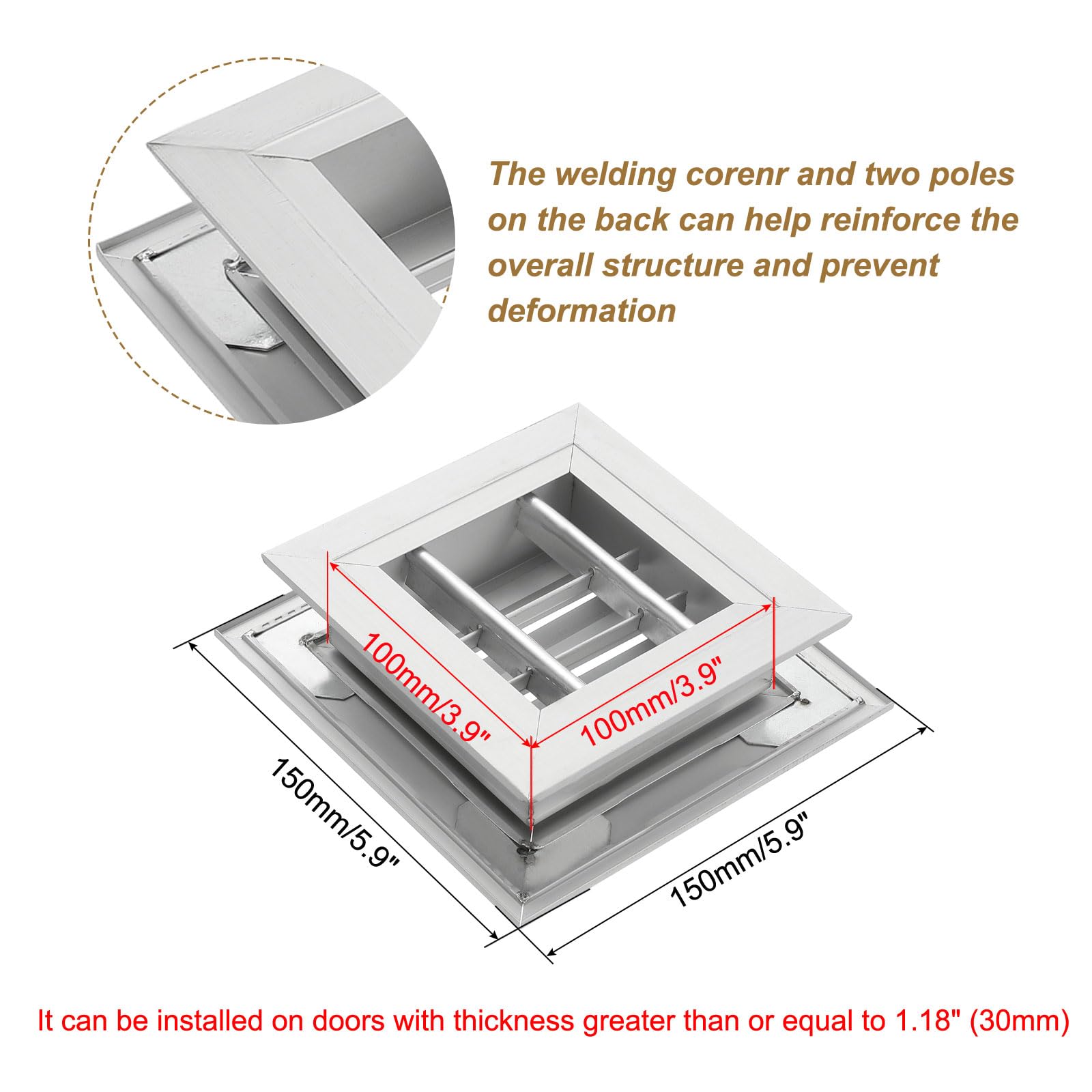 PATIKIL Door Air Vent Cover, 4" x 4", Aluminum Grille Ventilation Cover Louvered for Cabinet Wardrobe Door Silver Tone - Image 4