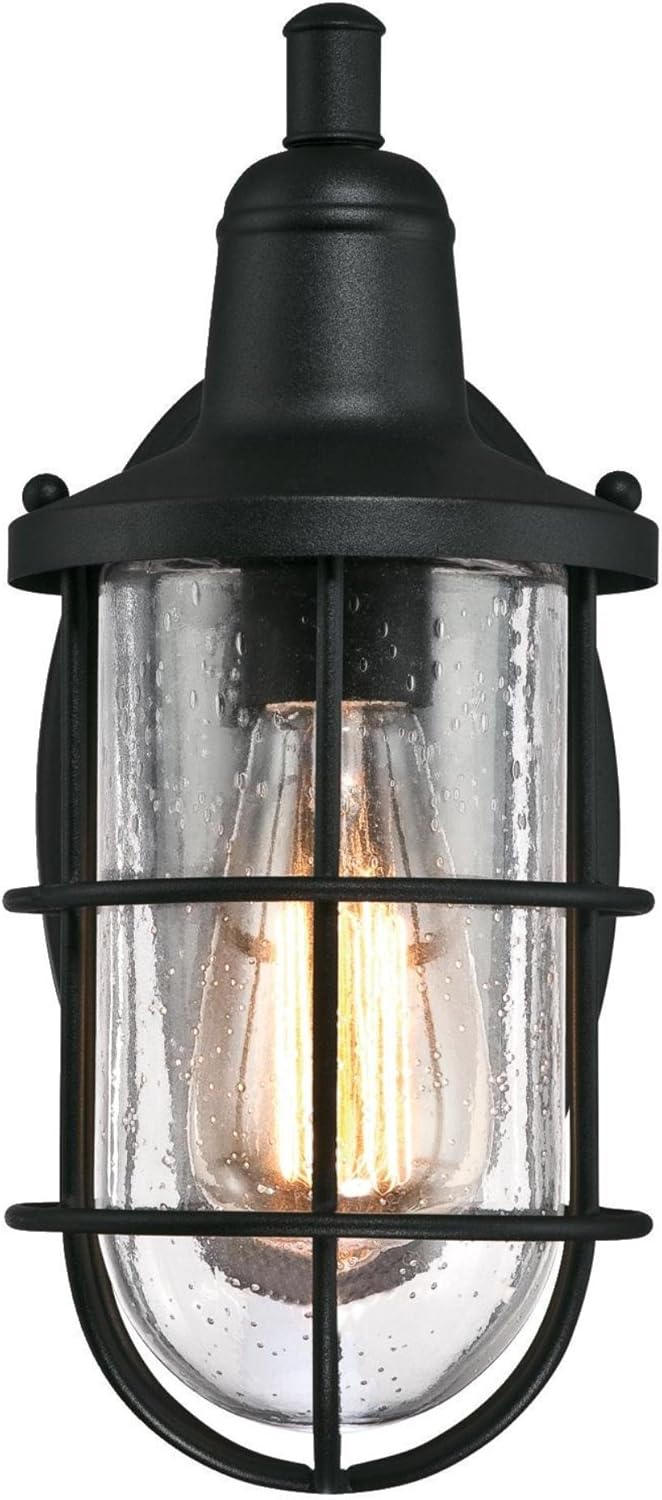 Westinghouse 6334700 Crestview One-Light Outdoor Wall Fixture, Textured Black Finish with Clear Seeded Glass