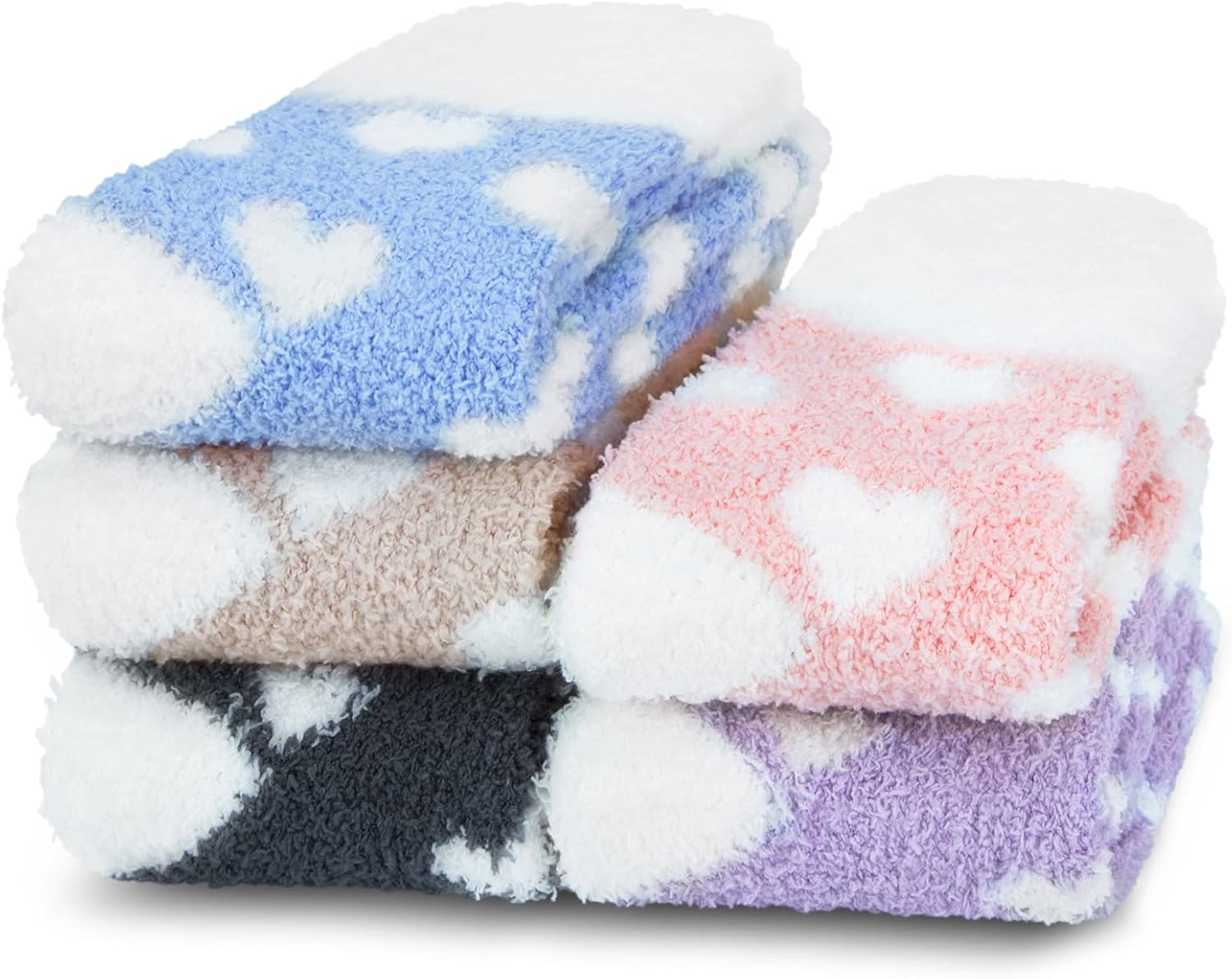 Condition photo showing New/Like New for Loritta 5 Pairs Womens Fuzzy Socks Winter Warm Cozy Fluffy Super Soft Slipper Socks A - Love Heart Patterned