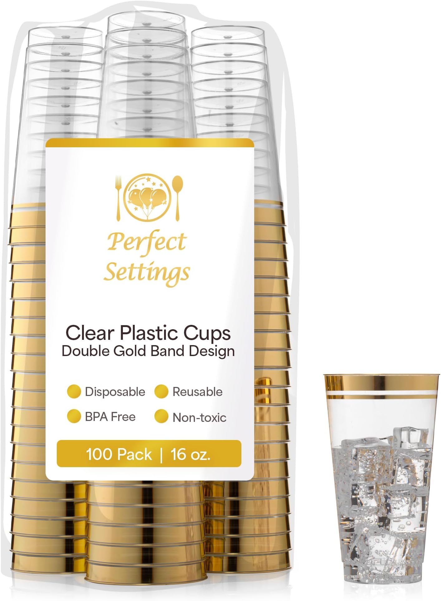 Perfect Settings 16oz Gold Rim Cups