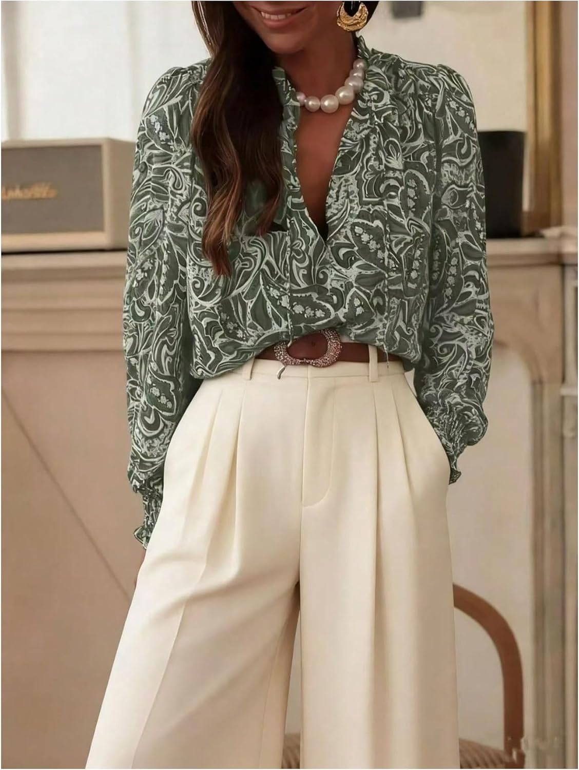 GORGLITTER Women's Western Top Blouse Dressy Casual Business Boho Cowgirl Outfits Long Sleeve Button Down Paisley Shirt