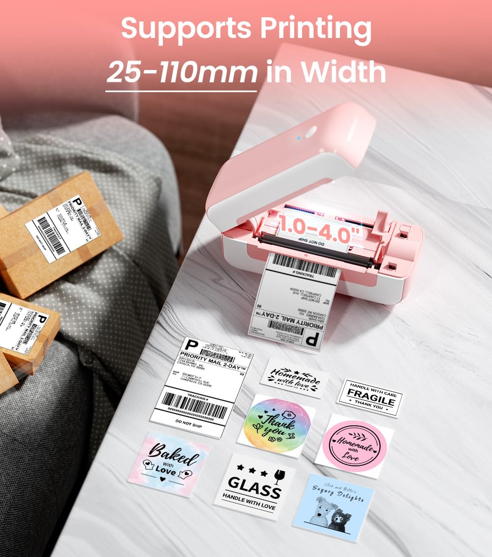 Phomemo Stampante per etichette DHL con porta etichette, 4x6 pollici per telefono/PC, stampante per etichette di spedizione, logo, indirizzo, prezzo, etichette per barattoli di spezie, rosa