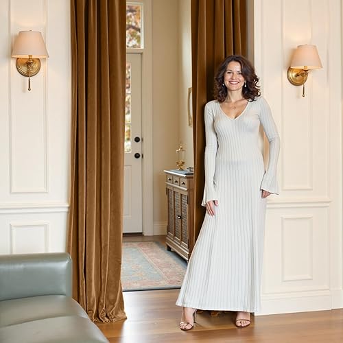 Miniatura 8 de Lazzzy Cortinas opacas de terciopelo dorado con aislamiento térmico de 90 pulgadas de largo, cortinas para dormitorio, sala de estar, tratamiento de