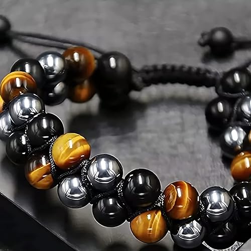 Miniatura 8 de Triple Protection Bracelet, Authentic Tigers Eye, Black Obsidian, and Hematite 8mm Beads Double Layer Bracelet for Men and Women Crystal Healing
