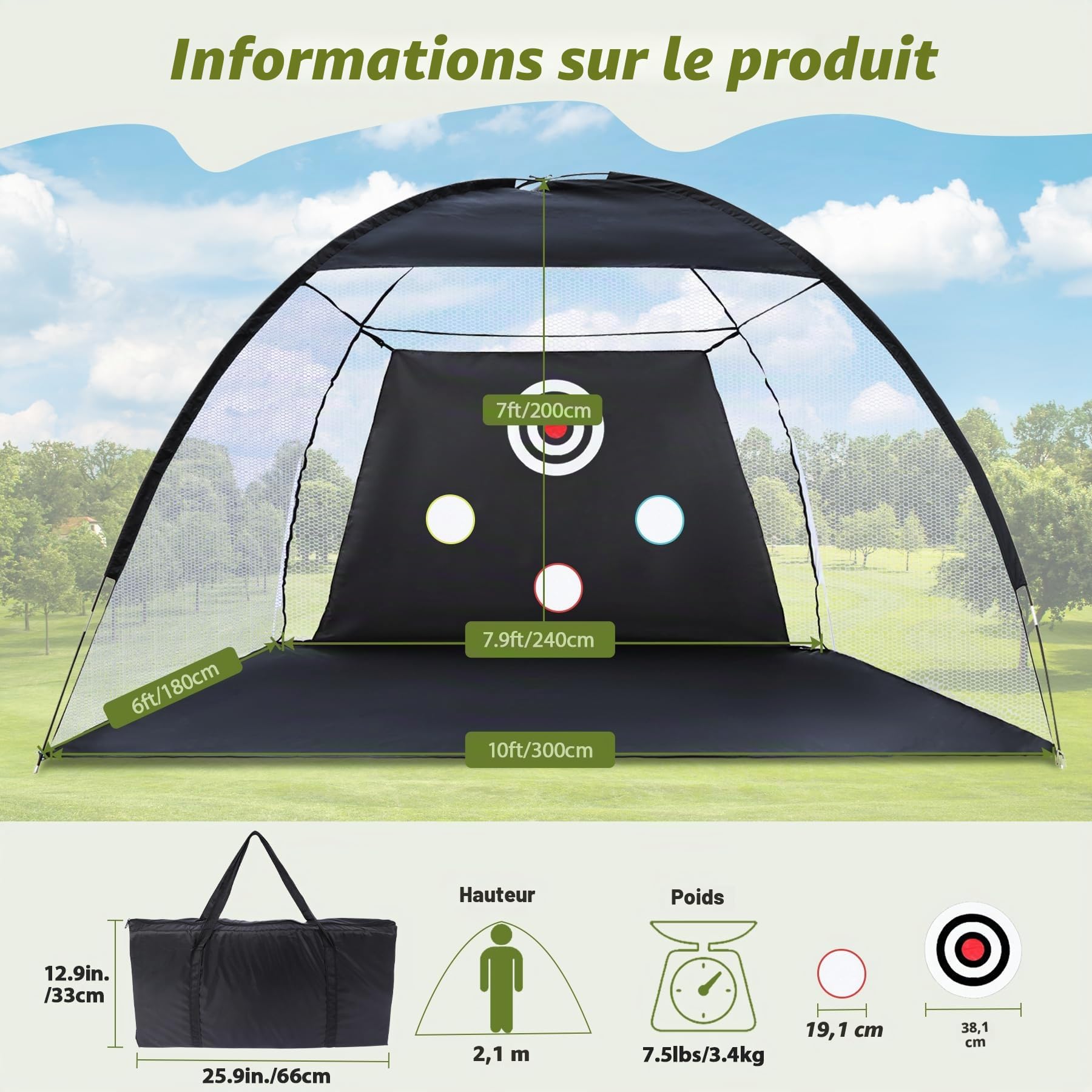 REDCAMP Filet d'entraînement de Golf avec Tapis de Frappe pour intérieur et extérieur