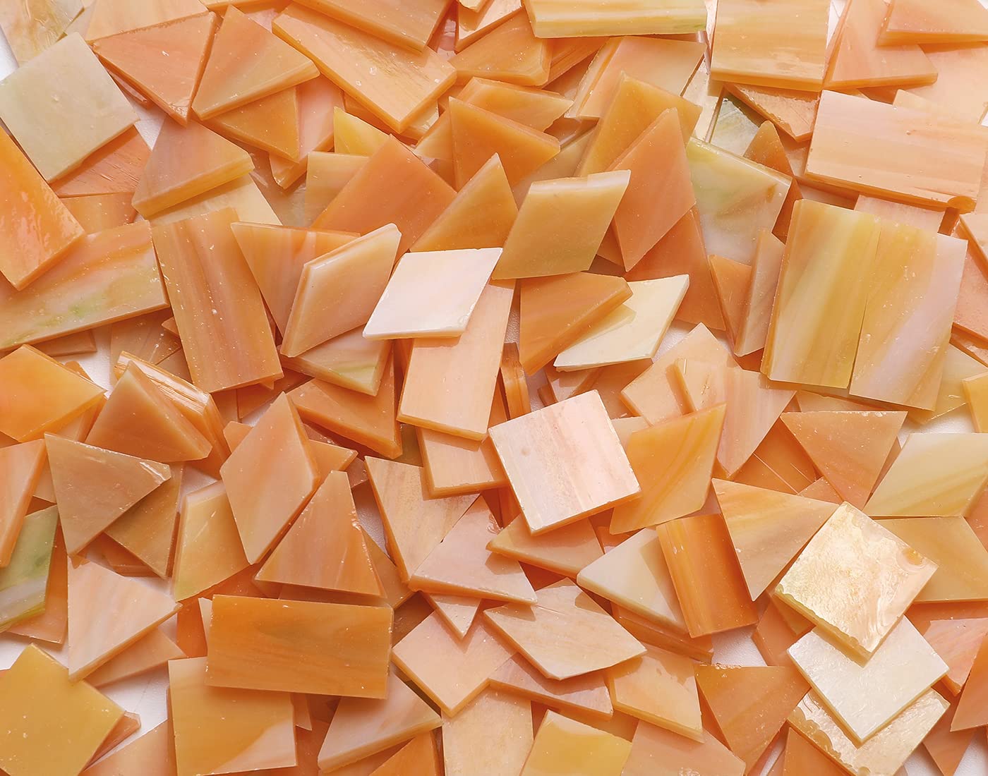 LanyaniGlass Mosaic Tiles for Art Crafts, 4 Shapes Mixed Colorful Glass Tiles Tiffany Stained Glass Pieces, 200 Pieces, Square/Rectangle/Diamond/Triangle,Frosty Peach