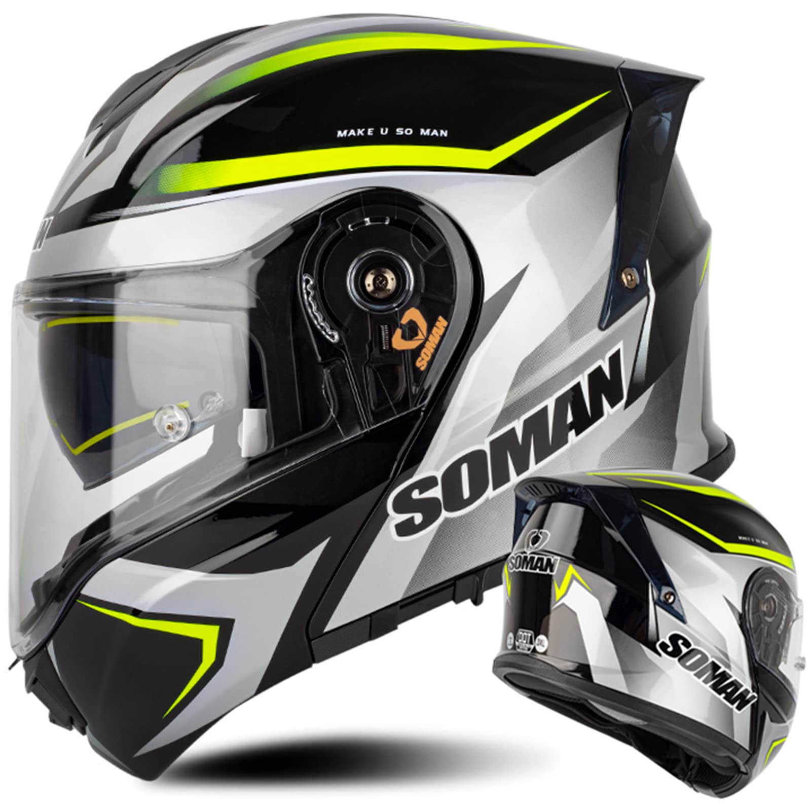 Klapphelm Integriertem Motorradhelm mit Doppelvisier Sonnenblende Integralhelm Racing Helm mit Eingebauter Kopfhörersteckplatz DOT/ECE Motorrad Sturzhelm für Damen Herren,Multi-colored-L(59~60cm)