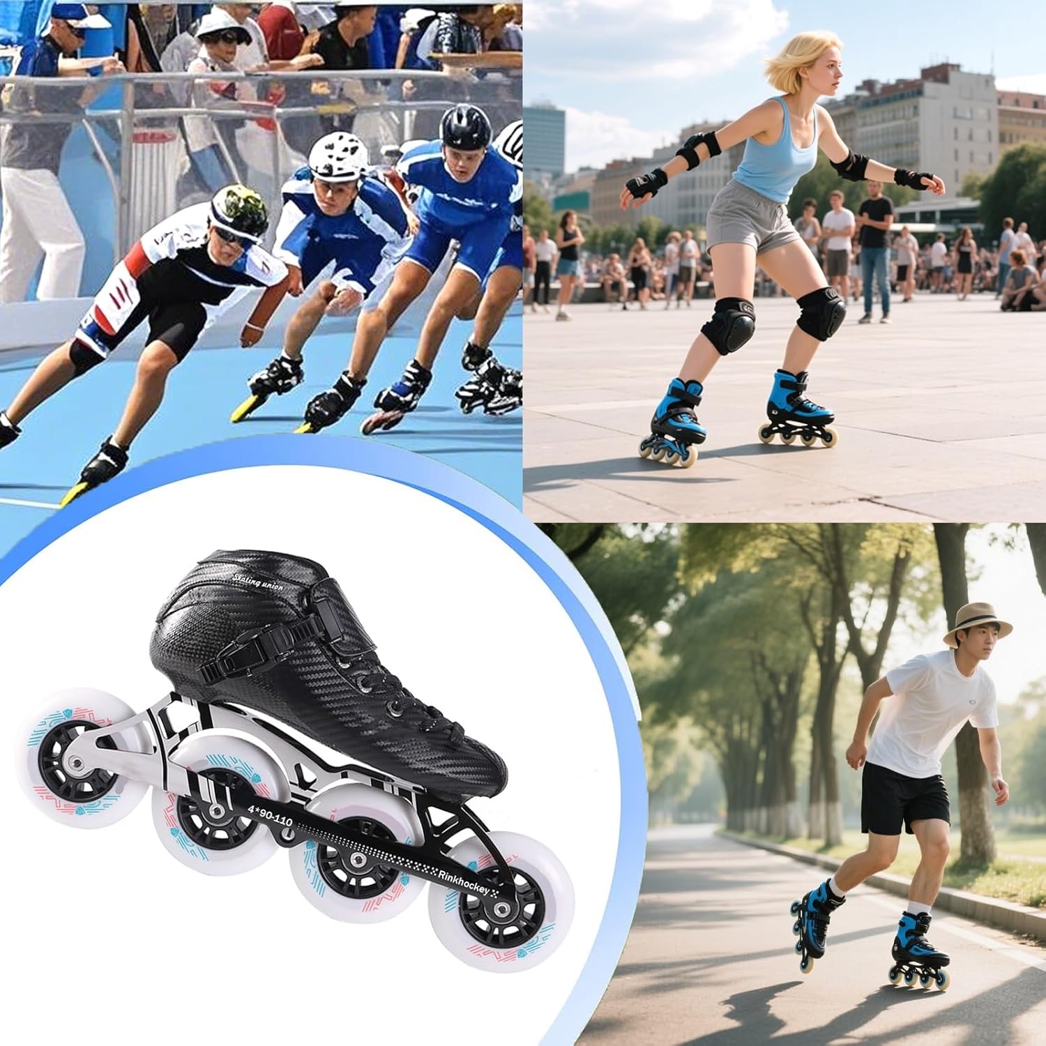Professional Inline Speed Skates Adult for Women and Mens, Carbon Fiber Lightweight Fitness Skating Roller Skates, Heat Moldable High Performance Racing Skates, Unisex