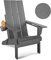 Vista 8 de Juego de 2 sillas Adirondack plegables modernas, sillas Adirondack de polietileno de alta densidad de gran tamaño con soporte para tazas, respaldo
