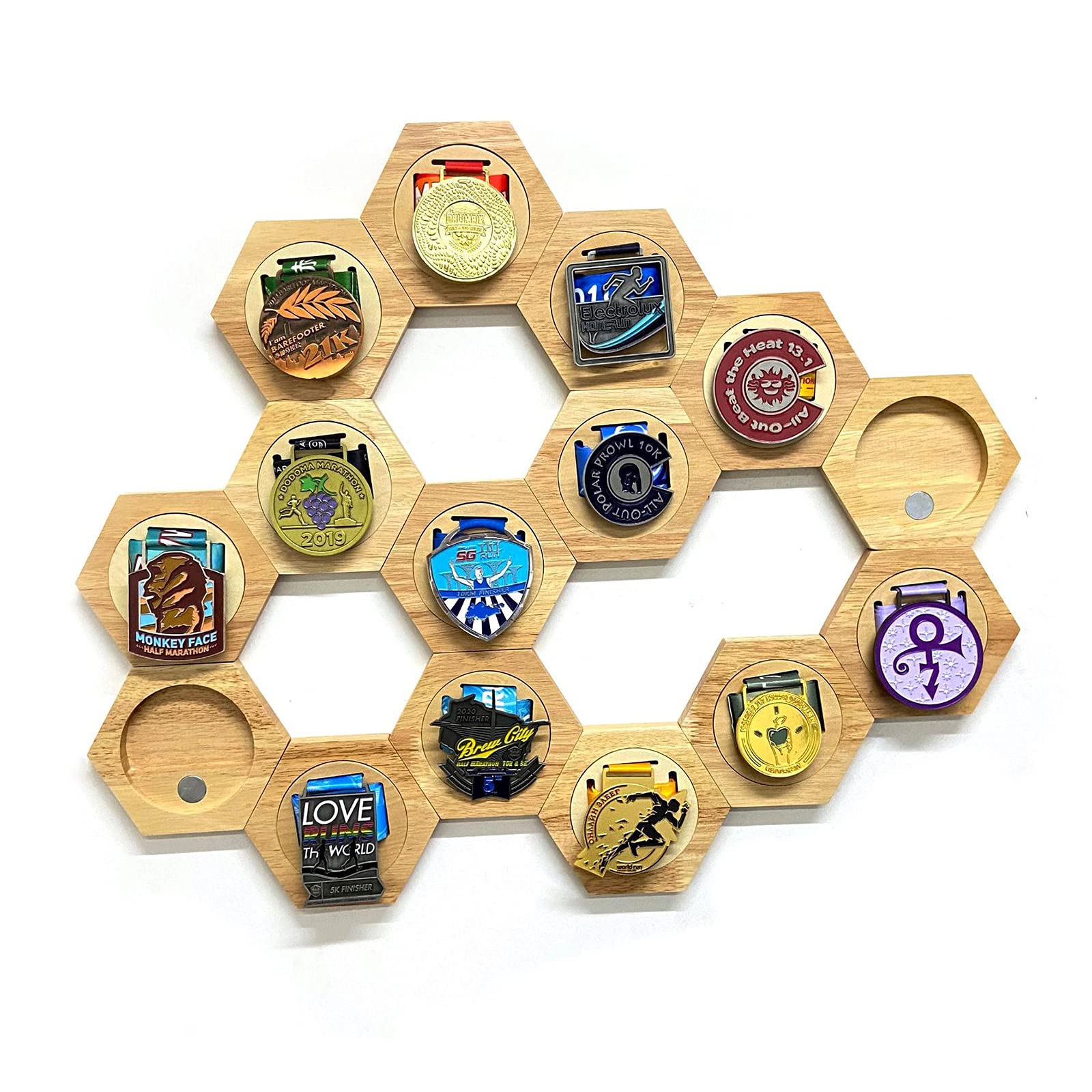 Brown Generic Medal Display Hanger Rack Wooden Honeycomb Medal Storage For Sports Medals Races