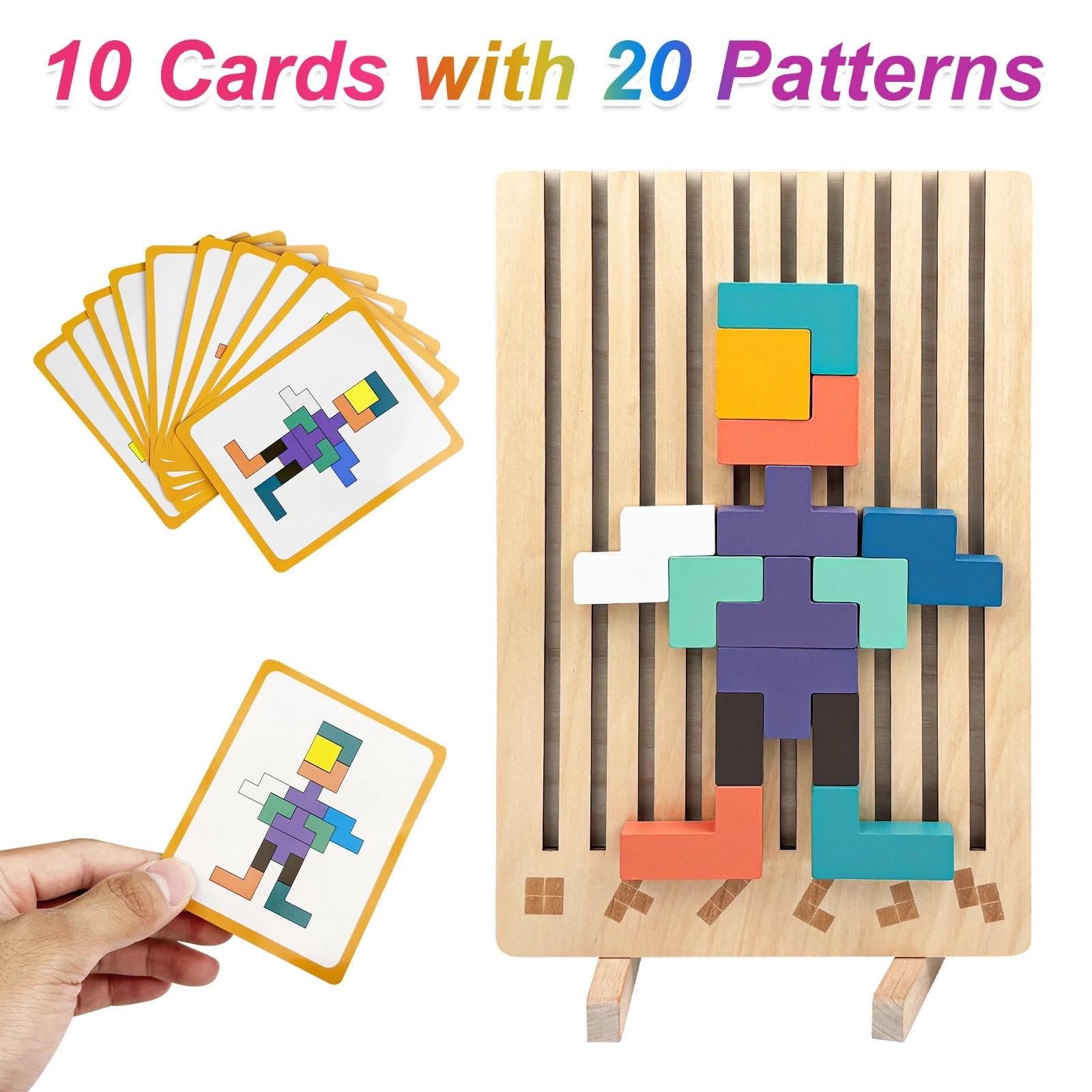 Rompecabezas Niños con 10 Tarjetas, Rompecabezas Madera, Juguete Educativo en 3D, 3D Juguete Educativo Montessori para Niños, Juegos Montessori, Tetris Juegos Montessori para Partir de 3 Años
