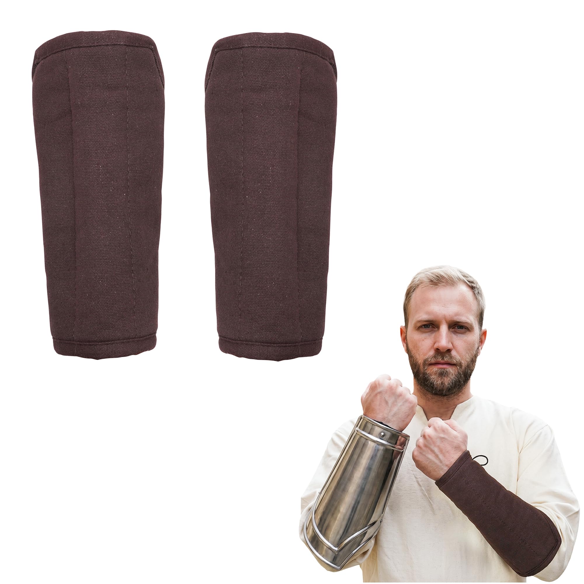 Lord of Battles Medieval Bracers Padded Arm Guard Knight Bracers with Fabric Strings Closure, Perfect for LARP, Renfair (Brown)