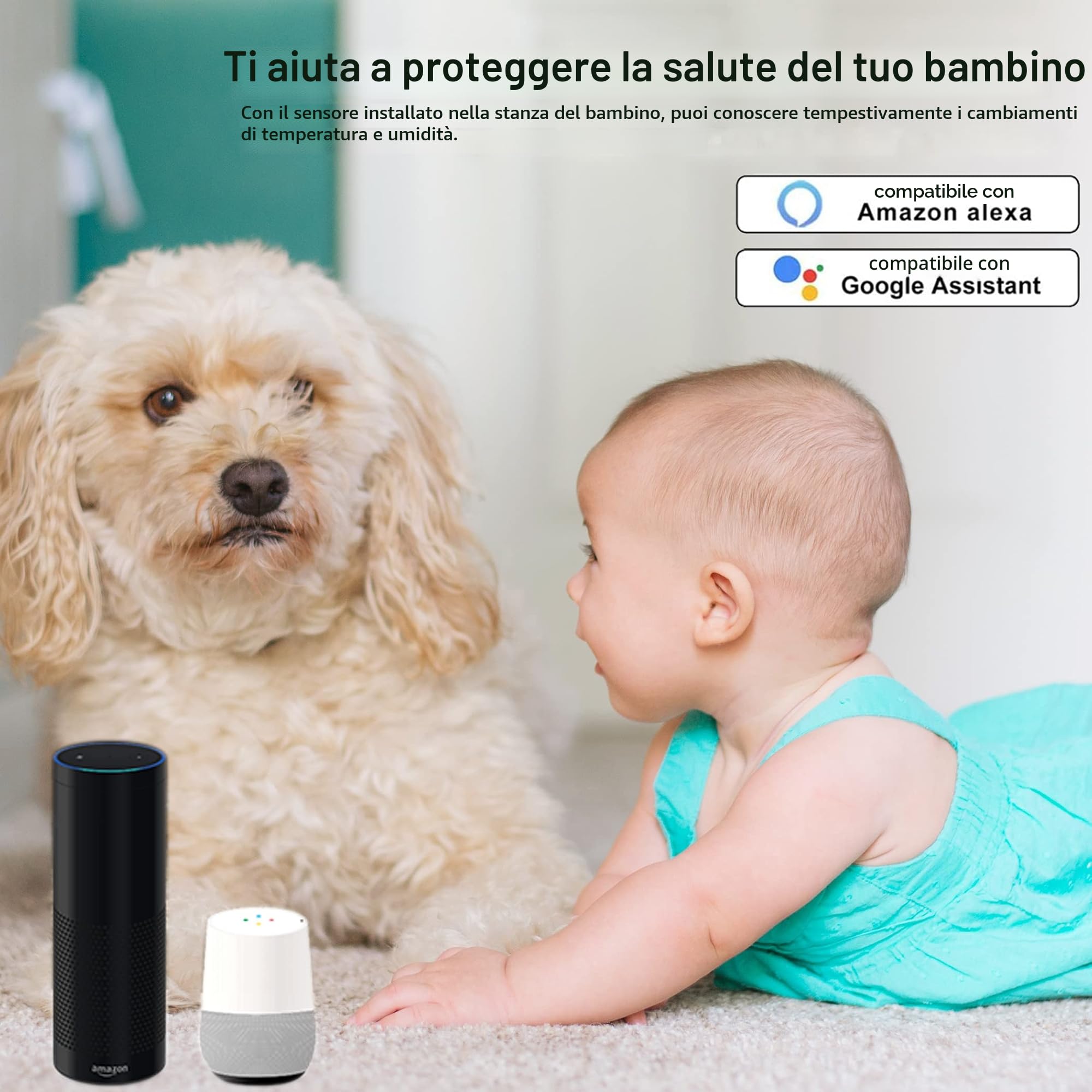 Sensore termometro con igrometro e WiFi, sensore di temperatura e umidità per interni ed esterni con notifica tramite app Tuya (confezione da 4 pezzo)