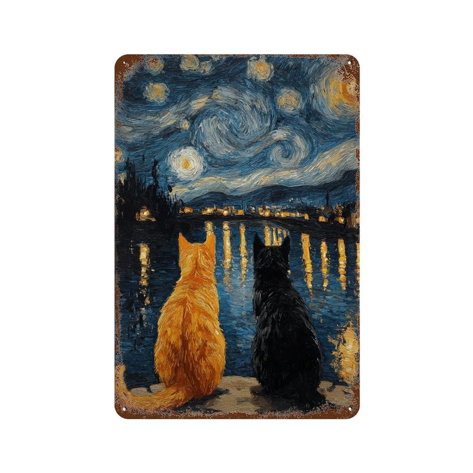 Starry Night Cats -3 Decorative Tin Sign 11.8"x7.9", Ideal for Cafe, Home Bar And Lounge Decor