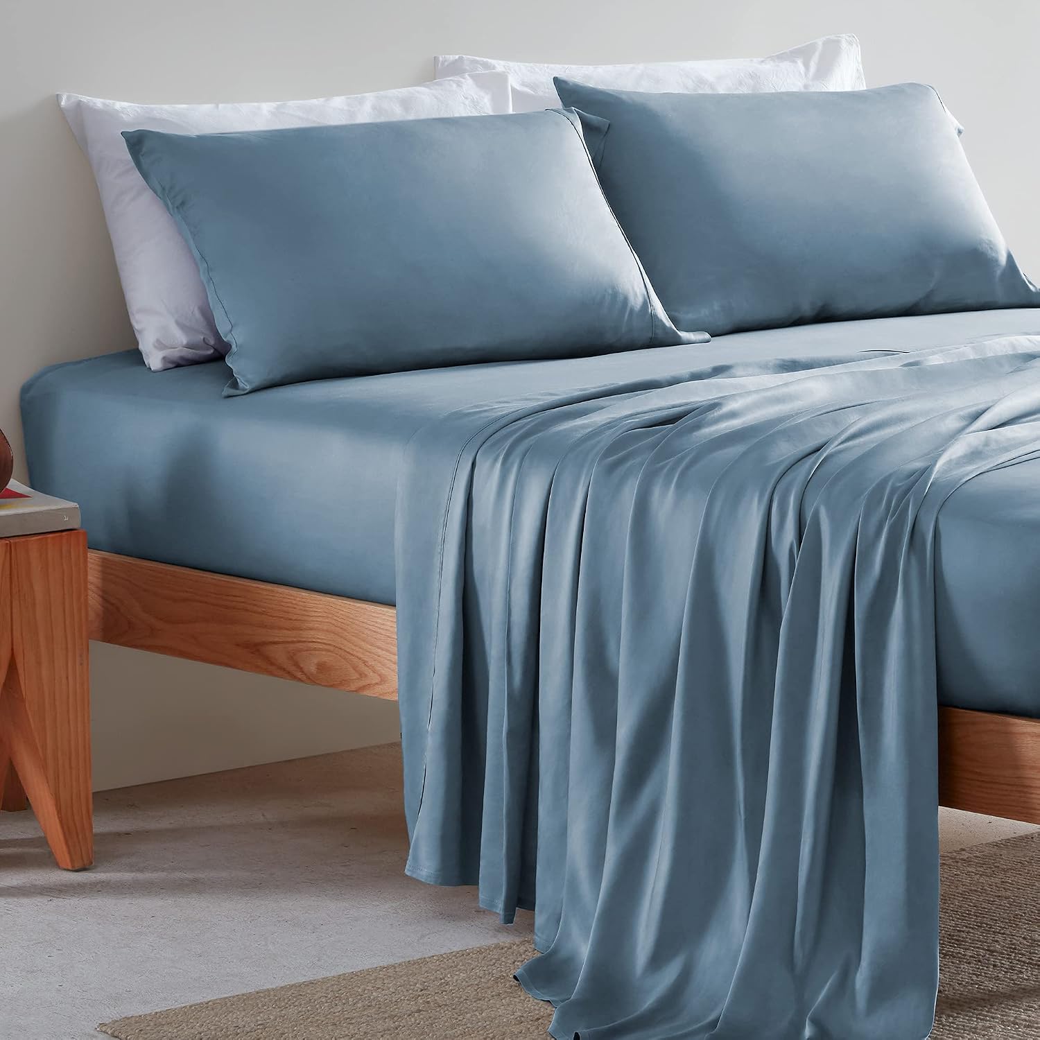 SLEEP ZONE Luxury Cooling Kids Sheets Set Twin 3 Piece - Silky Soft Breathable Bed Sheets Set - Fitted Flat Sheet & Pillowcase Sets - Pilling Free Fade Resistant Deep Pocket 16" (Blue)