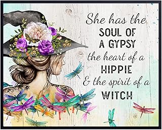Hippie Witch Boho-chic Home Decor - Soul of a gypsy Wall Art - Witchy Room Decor for Women - Paganism Wicca Witchcraft Wal...