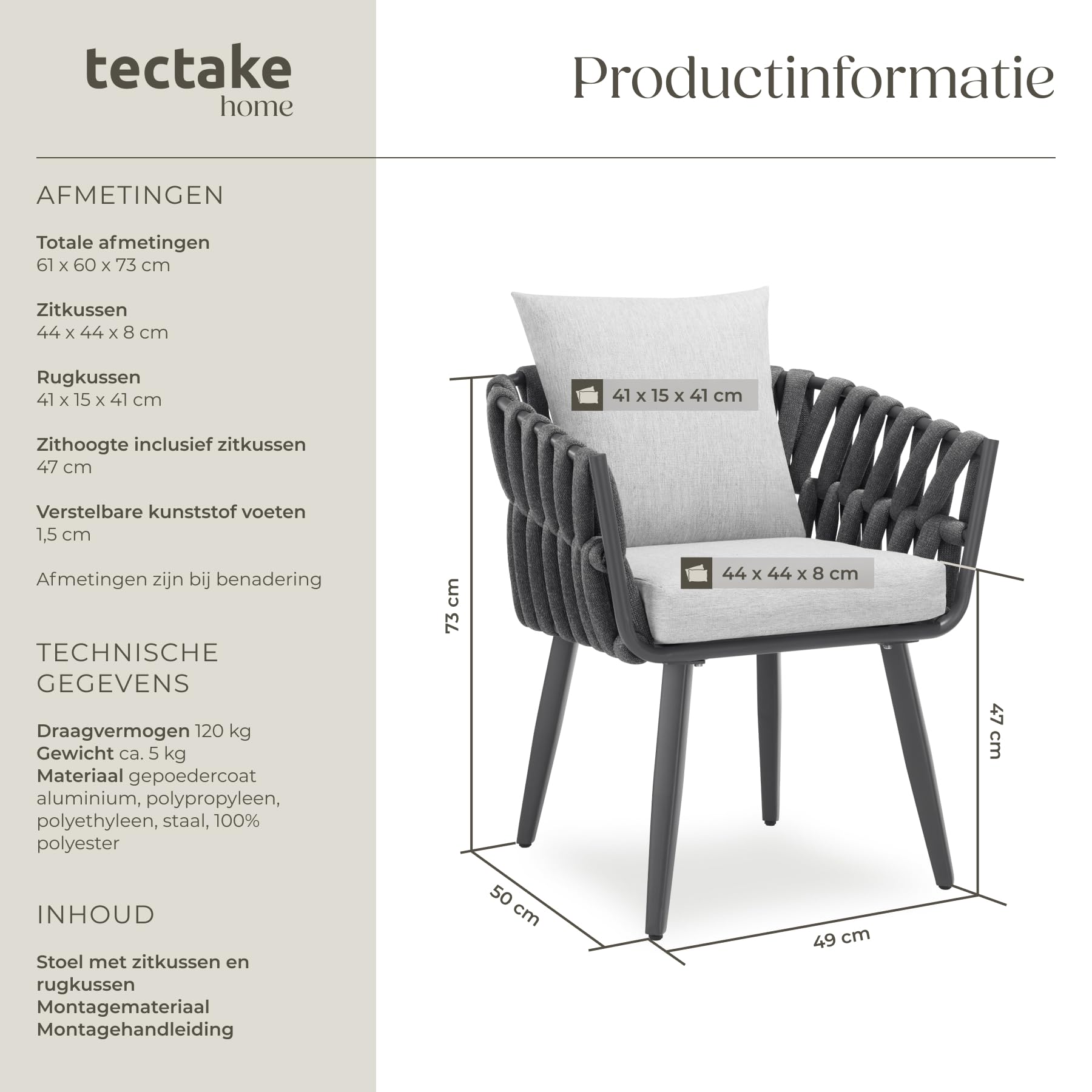 tectake® - Tuinstoel - Gestoffeerde wicker stoel voor balkon - Wicker stoel buitenfauteuil - Draagvermogen tot 150kg - Stoel voor binnen of buiten - Incl. kussen - div kleuren (zwart tectake® - Tuinstoel - Gestoffeerde wicker stoel voor balkon - Wicker stoel buitenfauteuil - Draagvermogen tot 150kg - Stoel voor binnen of buiten - Incl. kussen - div kleuren (zwart