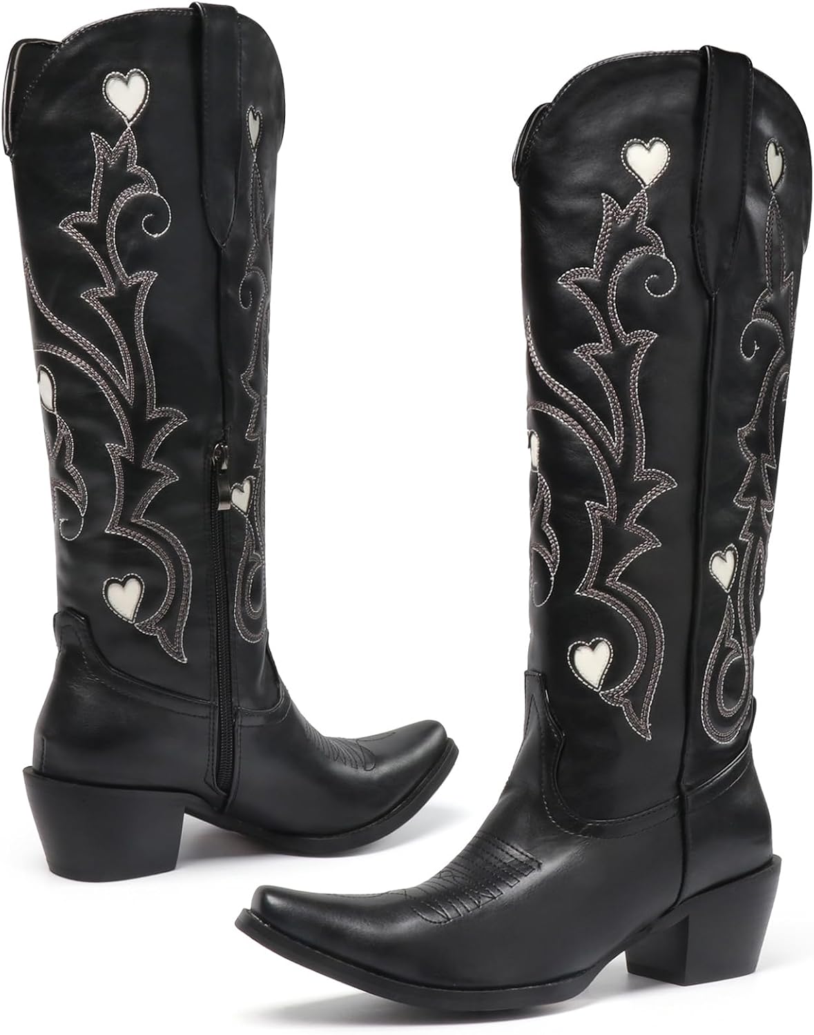 Women's Knee High Cowboy Boots with Hearts Pattern Embriodery Cowgirl Boots image 5