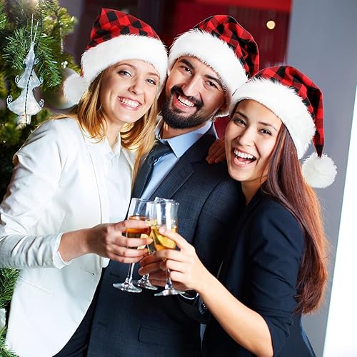 Miniatura 5 de SATINIOR 4 sombreros de Papá Noel, sombrero de Navidad unisex de terciopelo con forro cómodo y ala de felpa para fiesta (a cuadros, más de 14 años)