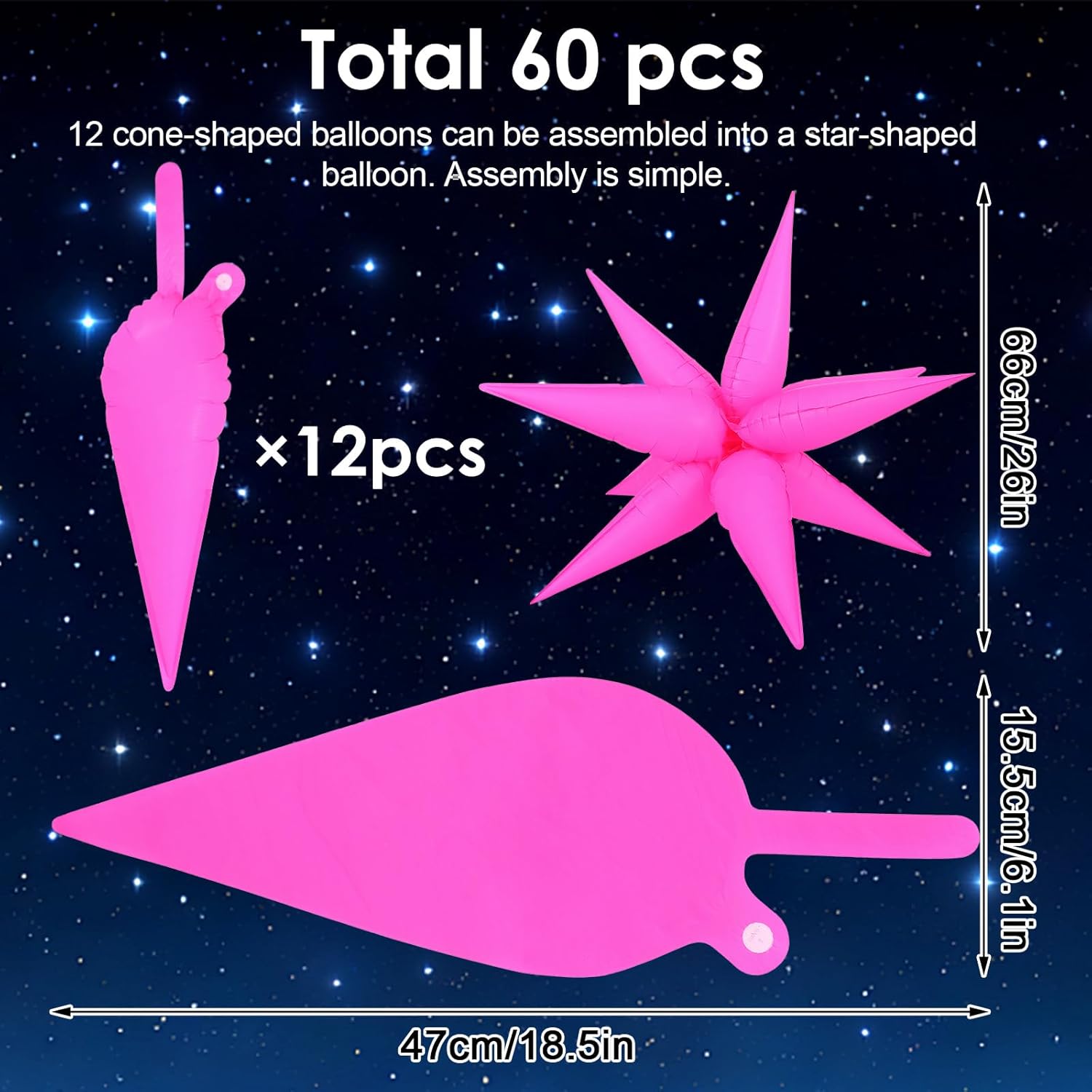 5 Pcs Neon Balloons for Glow Party Foil Explosion Neon Star Balloons Kit Cone Balloon Glow in The Dark Party Supplies Fluorescent Balloon for Halloween Christmas Birthday Anniversary Backdrop Decor