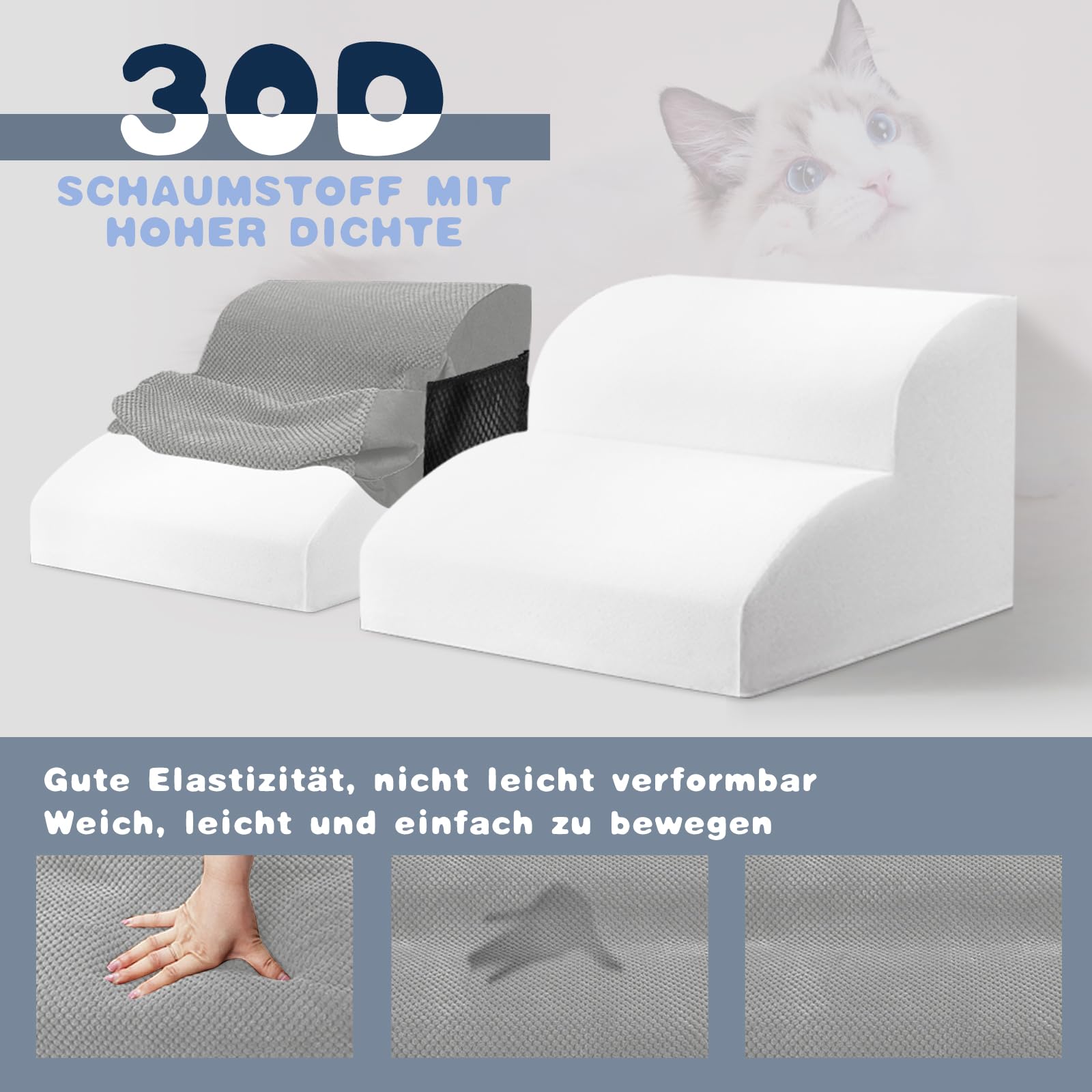 Thihome Scale per Cani 2 Gradini, Scala per Cani in Spugna, Scaletta Impermeabile per Animali Domestici, con Rivestimento Rimovibile e Fondo Antiscivolo, per Divano e Letto Alto, Grigio