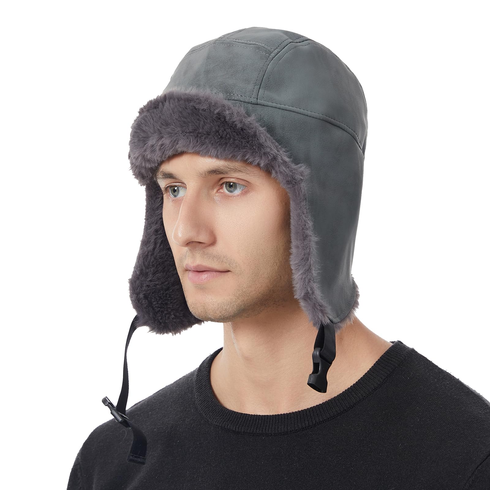 Gorro de Invierno, Gorro de Invierno con Orejeras Piel sintética, Impermeable, Resistente al Viento y a la Intemperie(Grey)
