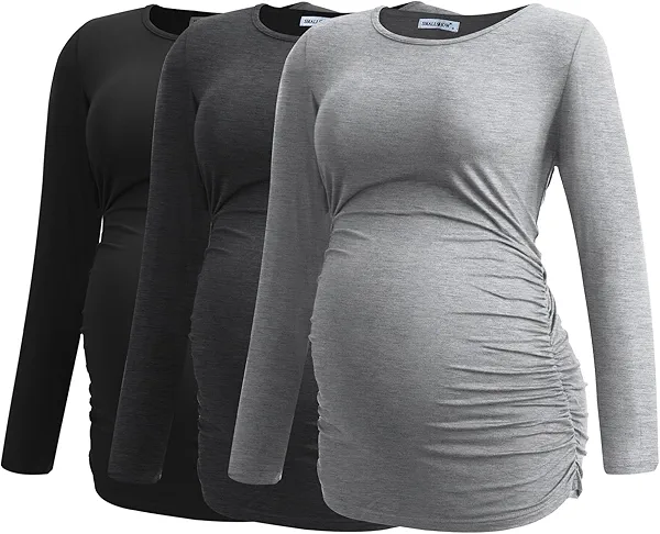 Smallshow Women's Maternity Shirts Long Sleeve Pregnancy Clothes Tops 3-Pack