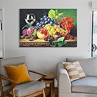 Vista 6 de Arte de pared vintage con imágenes de vino, obras de arte de vino y frutas, pintura al óleo sobre lienzo para comedor, pinturas de pared, lienzo Sin