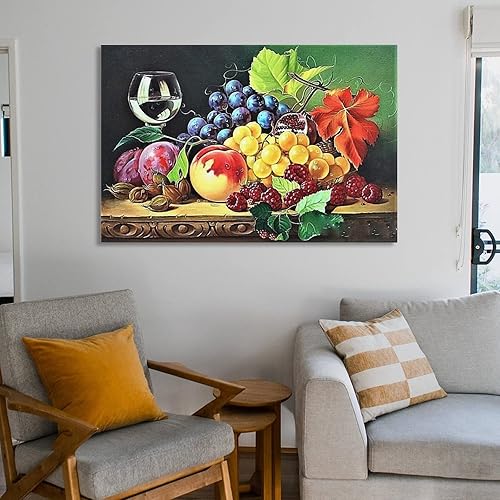 Miniatura 6 de Arte de pared vintage con imágenes de vino obras de arte de vino y frutas pintura al óleo sobre lienzo para comedor pinturas de pared lienzo para