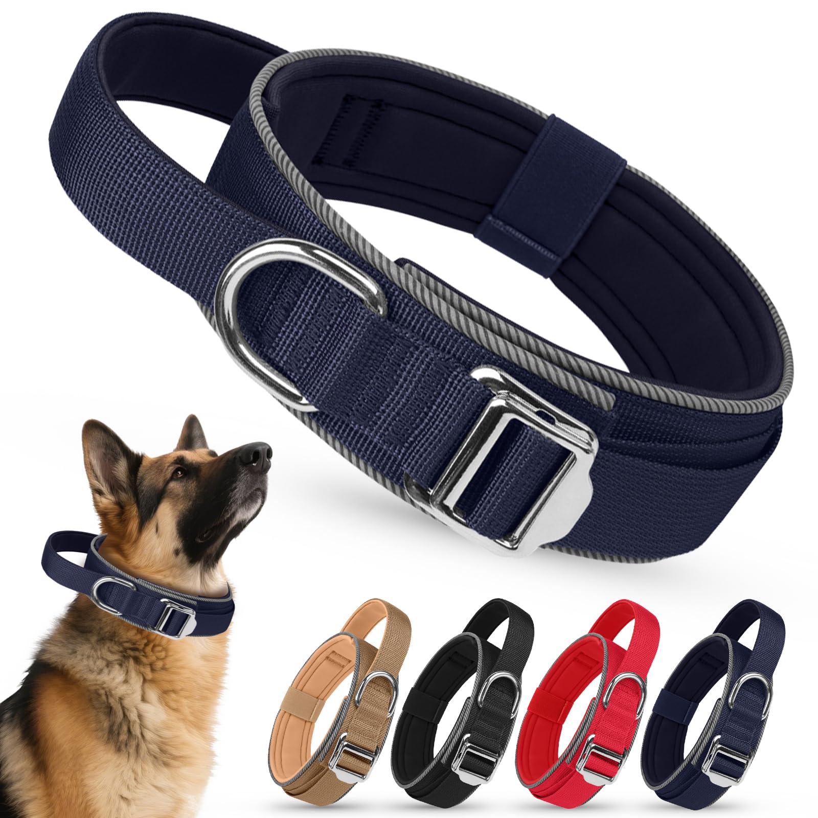 AKOFIC Tactical Dog Collar, Reflective, Heavy Duty Wide Dog Collar with Handle and Soft Padded