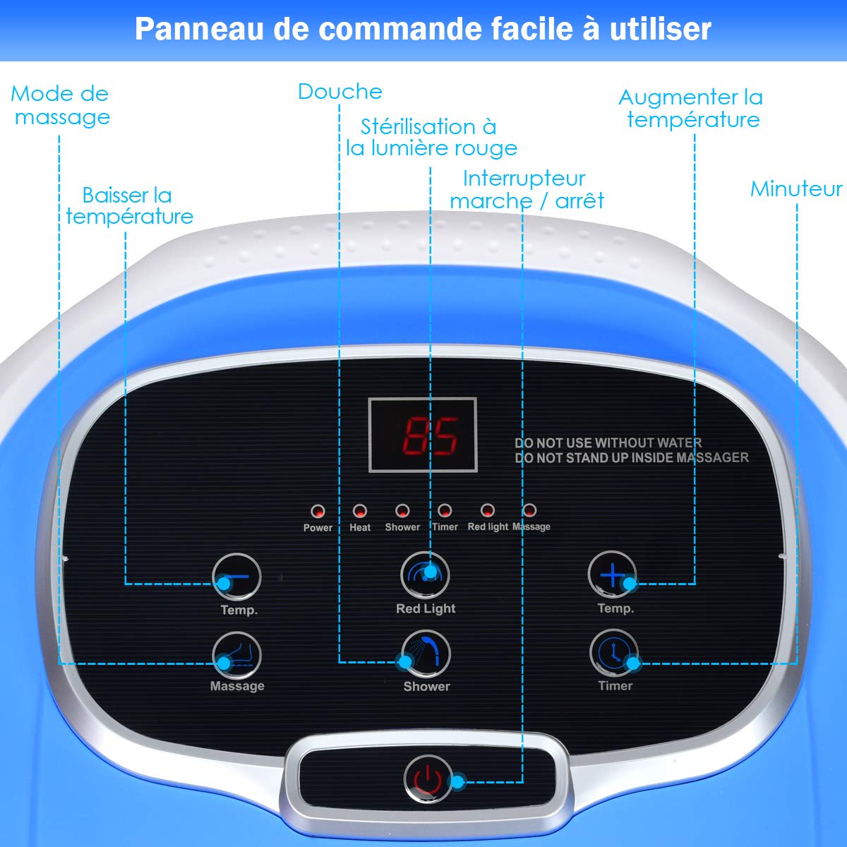 GOPLUS - Baño de pies relajante con luz roja y función de ducha, calentador y vibrador con burbujas, masajeador de baño de pies con temperatura y tiempo ajustable, 6 rollos eléctricos (azul)