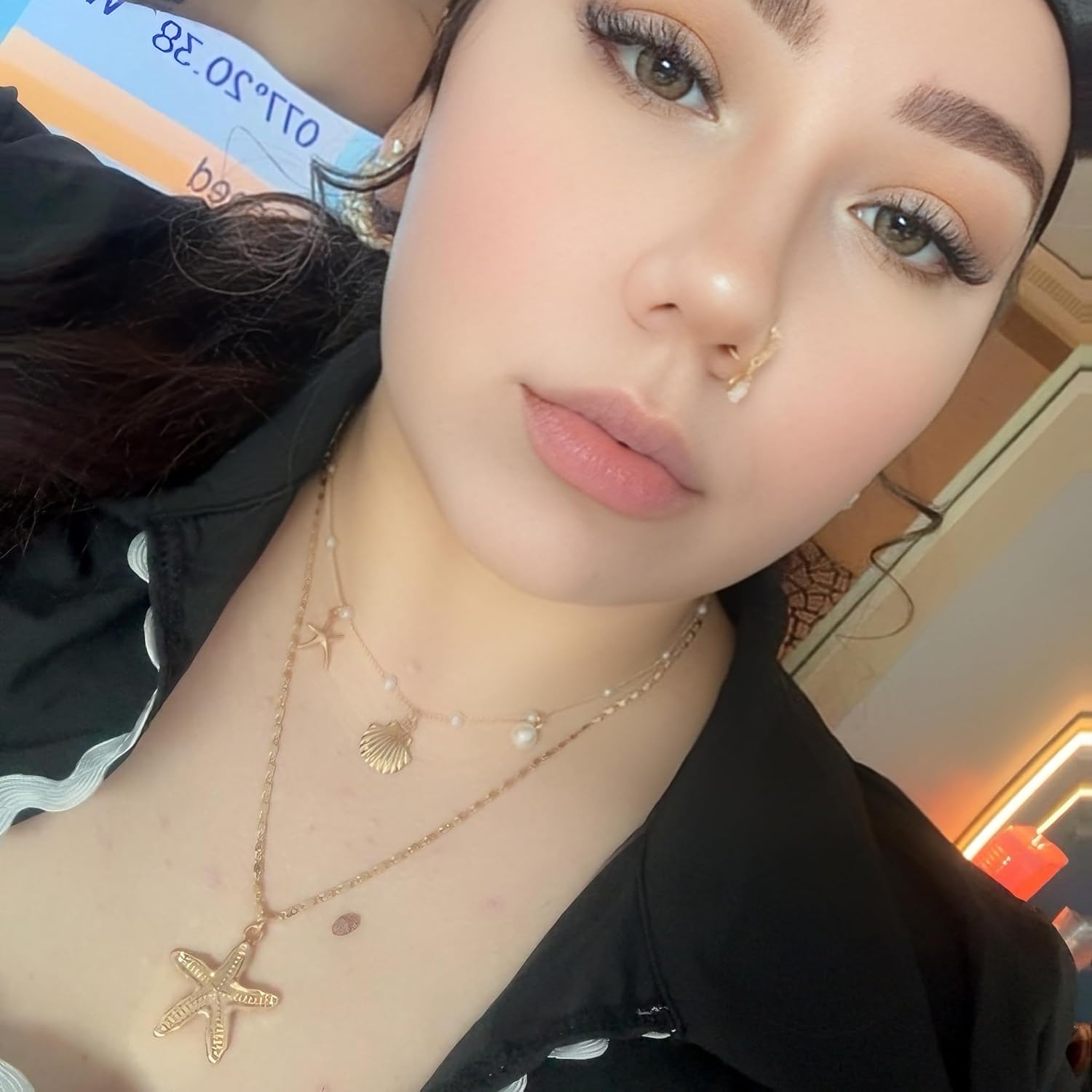 Gold Starfish Shell Pearl Layered Necklace for Women - Non Tarnish Beach Jewelry Gold Plated Pendant Necklace for Vacation, Daily Commute & Summer