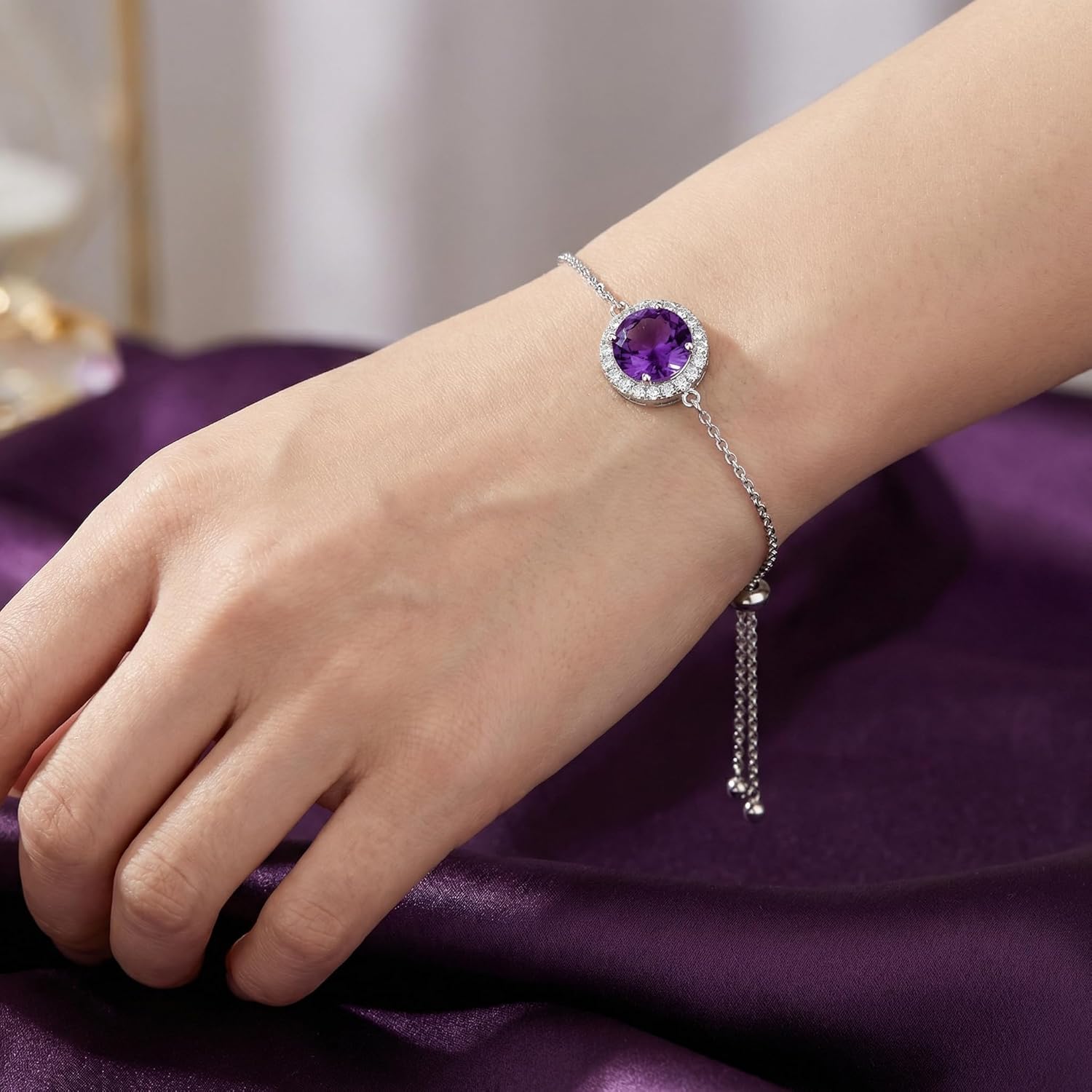 Natural Amethyst Bracelet 925 Sterling Silver Crystal Bracelets Minimalist Healing Crystal Jewelry Purple Gemstone Gift for Women - Image 2