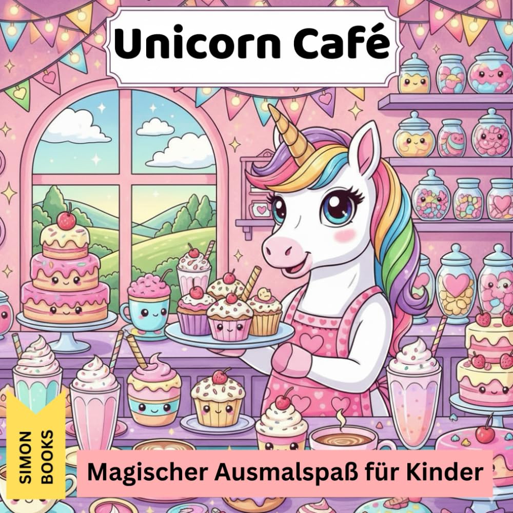 Unicorn Café – Magischer Ausmalspaß für Kinder: 30 Zauberhafte Ausmalbilder mit süßen Einhörnern, Kuchen und magischen Momenten – ideal für Kinder und Jugendliche